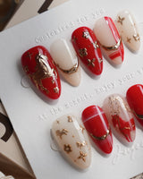 THE LEGEND press-on nails — Vibrant Red & Creamy
