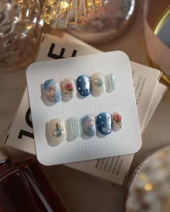 The Little Prince nails in extra short oval — Starry Blue & Milky