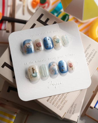 The Little Prince Extra Short Squoval press on nails, handmade custom nails by Joyeenails