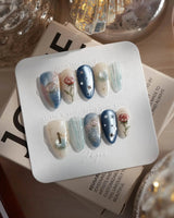 The Little Prince nails in short almond — Starry Blue & Milky