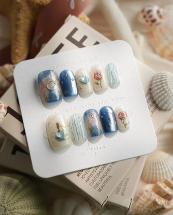 The Little Prince Short Square press on nails, handmade custom nails by Joyeenails