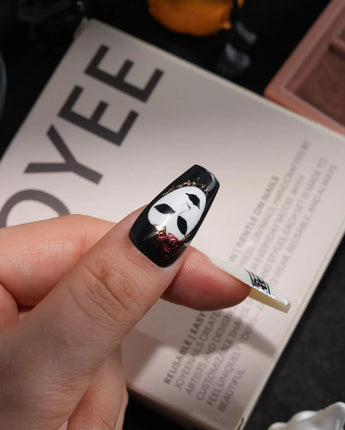 The Phantom handmade press-on nails in medium coffin shape by Joyee Nails