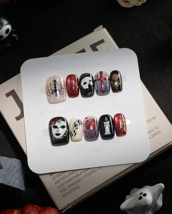 The Phantom handmade press-on nails in extra short square shape by Joyee Nails