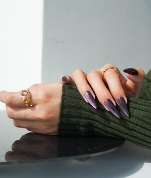 Mauve Nail Color Cat-eye press-on nail set — dark purple cat eye nails design, hand-painted with real gel polish