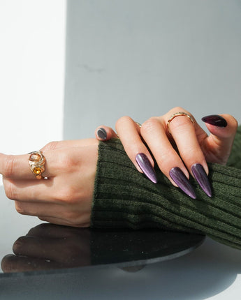 Mauve Nail Color Cat-eye press-on nail set — dark purple cat eye nails design, hand-painted with real gel polish