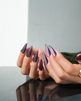 Mauve Nail Color Cat-eye press-on nails — dark purple cat eye nails handmade nail art by Joyee Nails