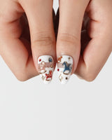 THE REVERIE romantic press-on nails with metallic outlines and pastel rocking horse details