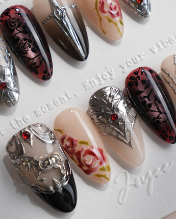 THE VALKYRIE press-on nails — Dark Medieval Style, Metallic