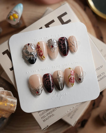 THE VALKYRIE nails in extra short almond — Dark Medieval Style, Metallic