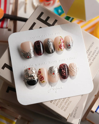 THE VALKYRIE Extra Short Oval press on nails, handmade custom nails by Joyeenails