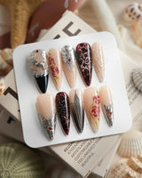 THE VALKYRIE Long Stiletto press on nails, handmade custom nails by Joyeenails