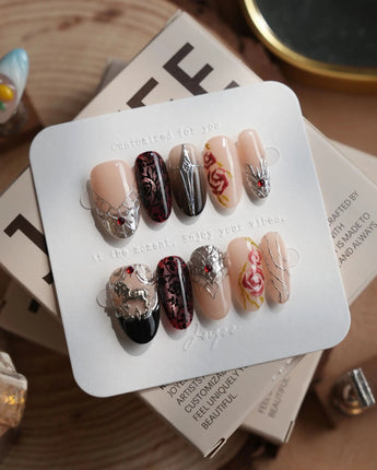 THE VALKYRIE nails in medium oval — Dark Medieval Style, Metallic