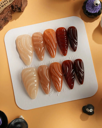 The Whole Fall press-ons with warm brown gradient and translucent water-ripple texture