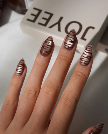 Tiger Eye Short Almond brown press on nails with brown cat eye handmade nail art - image 4