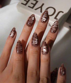 Tiger Eye Short Almond brown press on nails with brown cat eye handmade nail art - image 1