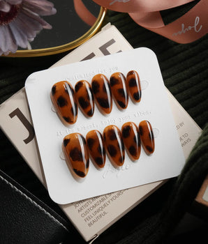 Tigereye Medium Almond with brown non-3d Tortoiseshell Nails handmade press-on nails - image 2