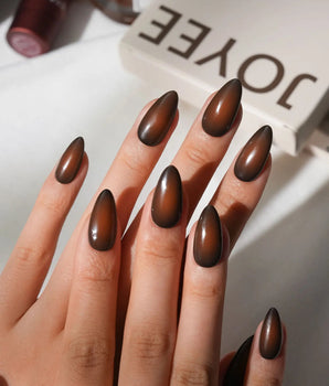 Tobacco Short Almond olive press on nails with brown aura handmade nail art - image 2