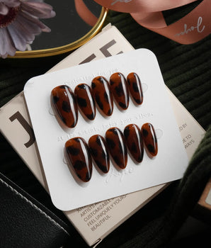 Tortoise Medium Almond with brown non-3d Tortoiseshell Nails handmade press-on nails - image 2