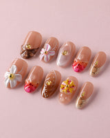 Tropical Nails Vibes tropical holiday press-on nails with colorful floral artwork