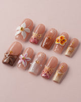 Tropical Nails Vibes tropical flower press-on nails with sculpted gel details
