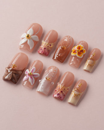 Tropical Nails Vibes tropical flower press-on nails with sculpted gel details