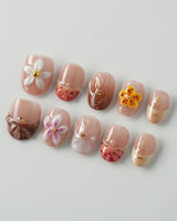 Tropical Nails Vibes extra short oval press-on nails with 3D tropical florals