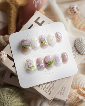 Tulip- Glow up Extra Short Squoval press on nails, handmade custom nails by Joyeenails