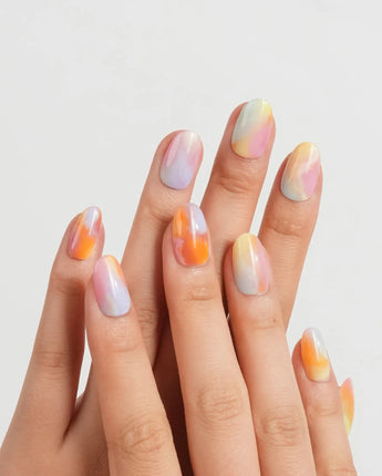 Tutti Frutti pastel rainbow gradient press-on nails with pearl shimmer