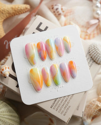 Tutti Frutti rainbow gradient press-on nails in medium almond shape
