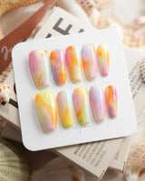 Tutti Frutti rainbow gradient press-on nails in medium coffin shape