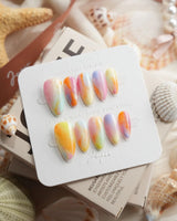 Tutti Frutti rainbow gradient press-on nails in short almond shape