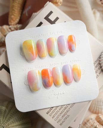 Tutti Frutti minimal rainbow press-on nails with smooth pastel color shifts