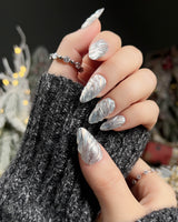 Velvet Frost press-on nails — 3D Spiral Texture, Silver Glitter Effect. handmade nail art by Joyee Nails