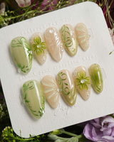 Vines - Sneaky Climber nails — Fresh Avocado Green, Hand-painted by Joyee Nails