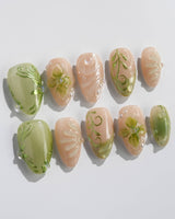 Vines - Sneaky Climber nails — Fresh Avocado Green, Hand-painted by Joyee Nails