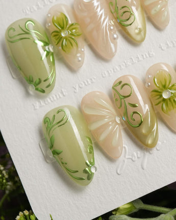 Vines - Sneaky Climber press-on nails — Fresh Avocado Green, Hand-painted