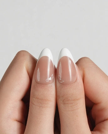 Wedding Day press-on nails — Elegant Style, White French Tips & 3D Camellias. handmade nail art by Joyee Nails