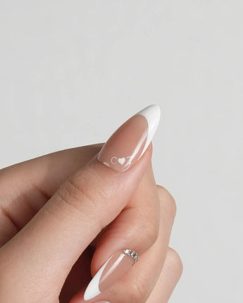 Wedding Day nail art close-up showing Elegant Style, White French Tips & 3D Camellias. details