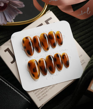 Whiskey Medium Almond with brown non-3d Tortoiseshell Nails handmade press-on nails - image 2
