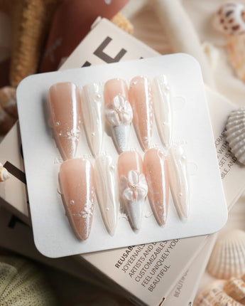 White Musk Long Stiletto press on nails, handmade custom nails by Joyeenails