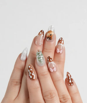 Winter Fawn press-on nails — Caramel Brown & Creamy