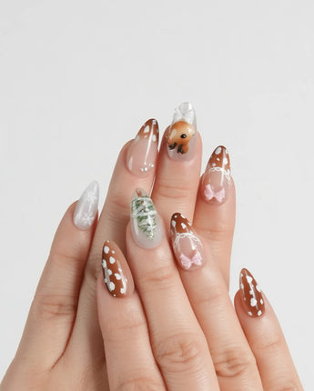 Winter Fawn press-on nails — Caramel Brown & Creamy