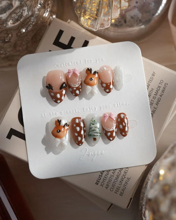 Winter Fawn nails in extra short almond — Caramel Brown & Creamy