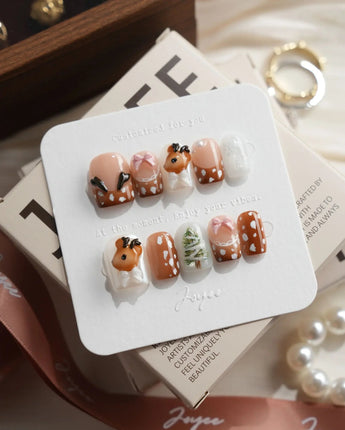 Winter Fawn Extra Short Square press on nails, handmade custom nails by Joyeenails