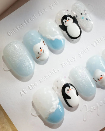 Polar Friends press-on nails — Icy Blue & Pure