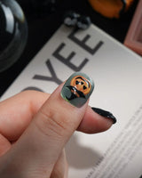 Witch's Cat handmade press-on nails in extra short squoval shape by Joyee Nails