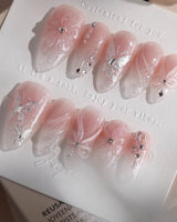 Wonderland press-on nails — Ethereal Pearl Pink Cat-eye,