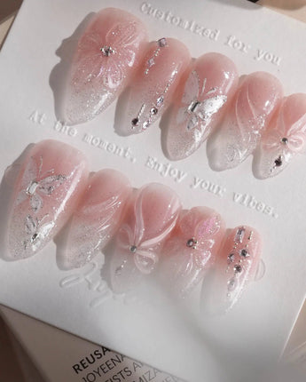 Wonderland press-on nails — Ethereal Pearl Pink Cat-eye,
