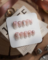 Wonderland press-on nails — Ethereal Pearl Pink Cat-eye, 3D Bows & Water Ripple Textures. handmade nail art by Joyee Nails