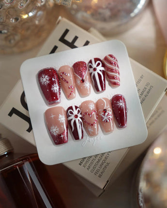 Your Gift nails in medium coffin — Classic Red & White